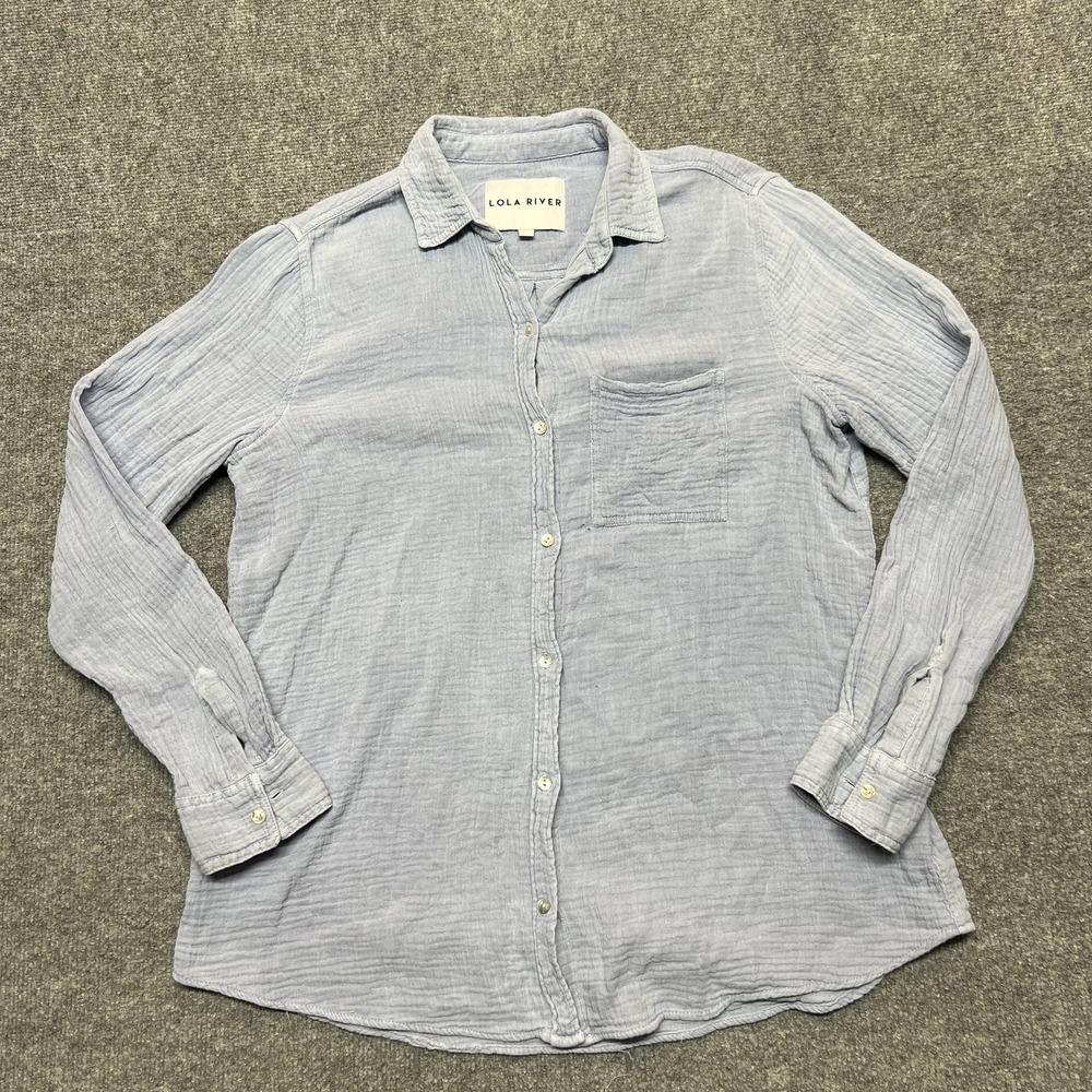 Lola River Shirt Womens Large Blue 100% Cotton Button Up Long Sleeve Casual Top